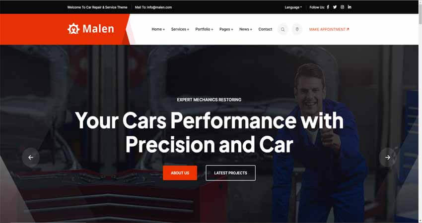 Malen- Car Service & Car Repair WordPress Theme