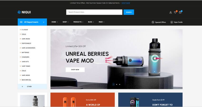 Niqui Vape Store WooCommerce Theme