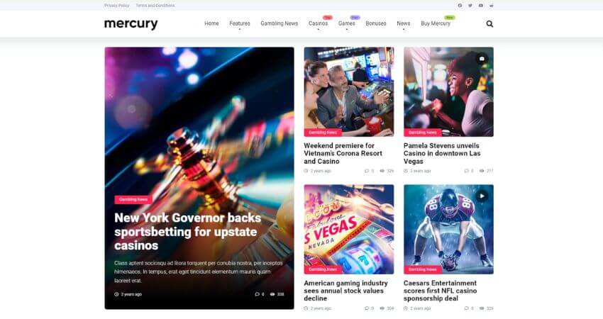 Mercury - Affiliate WordPress Theme. Casino, Gambling & Other Niches. Reviews & News