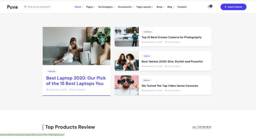Puva - Online Blogging Affiliate Product Reviews WordPress Theme